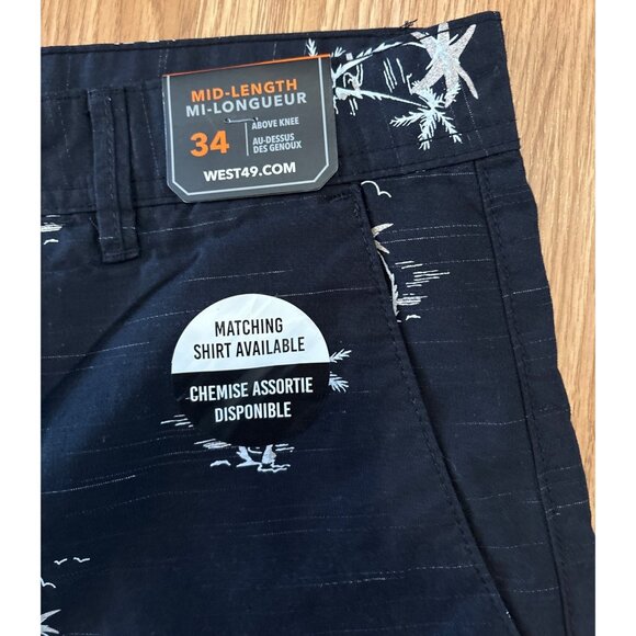 West49 Mens Mid-Length Navy Palm Tree Print Shorts Size 34 - Picture 2 of 6